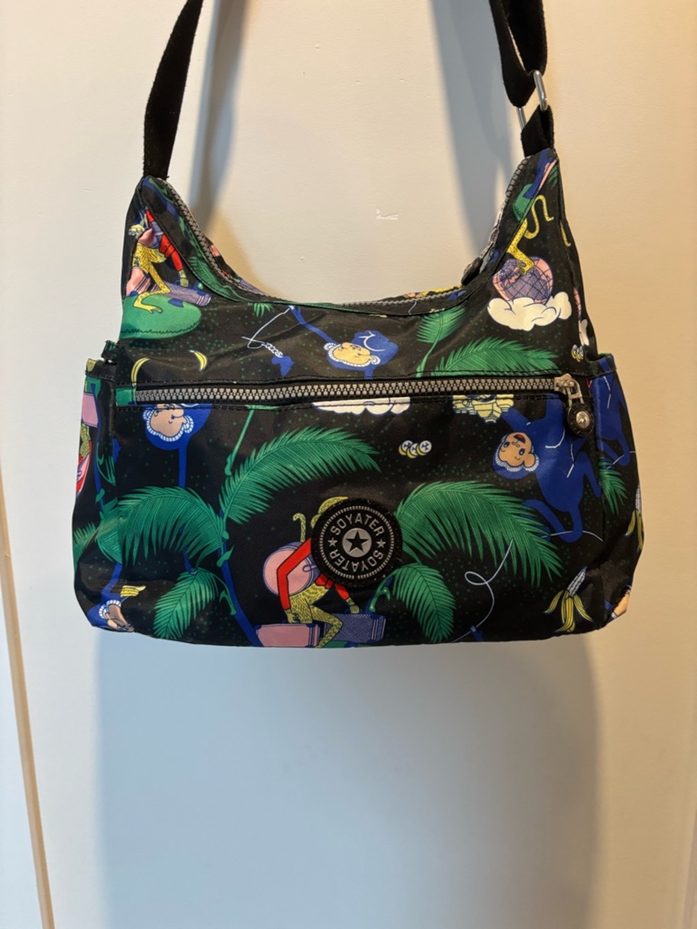 Graphic Palm-Print Shoulder Bag in Black by